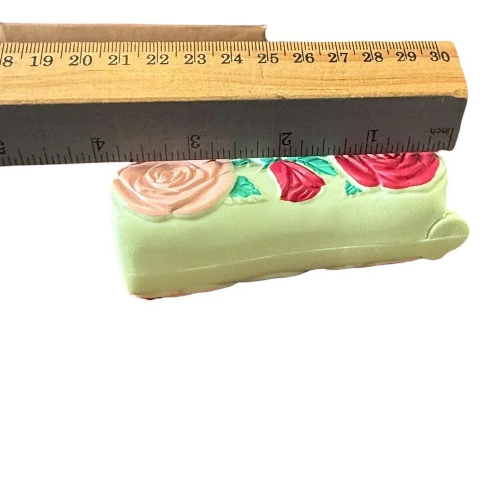 Vintage Push up brush, mirror & roller Set 1970s floral purse pocket collectible